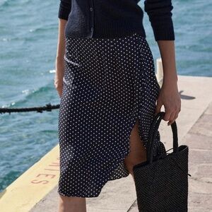 Doen Navy Polka Dot Pencil Skirt